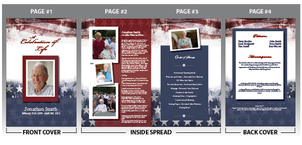 Customize your military funeral programs with photos and text of your loved one