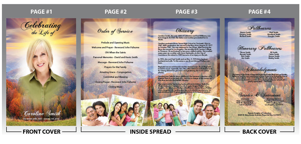 Customize your memorial programs with photos and text of your loved one